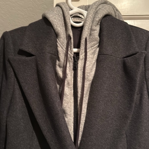 Alice & Olivia long coat, dark grey with zip-in grey hoodie. Excellent condition - Picture 2 of 8